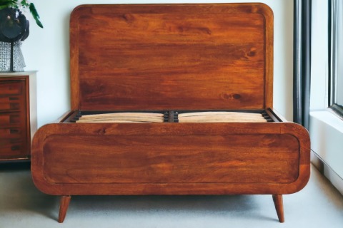 Curved mango wood double bed